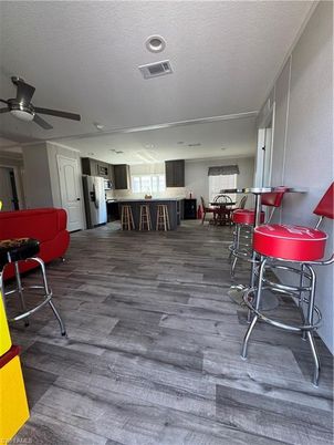 Dining room, Interior, Kitchen, Recessed Lighting, Wood Texture Flooring