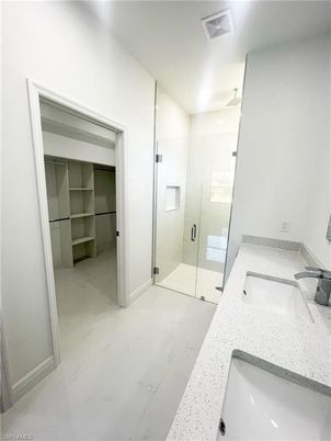 Bathroom, Dual Sink Vanities, Glass Shower, Interior