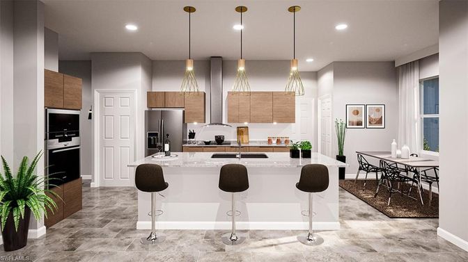 Dining room, Interior, Kitchen, Pendant Lights, Recessed Lighting, Stainless Steel Appliances