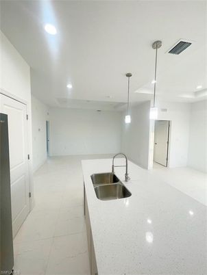 Interior, Kitchen, Marble, Pendant Lights, Recessed Lighting