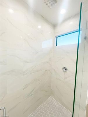 Bathroom, Glass Shower, Interior, Marble Walls, Recessed Lighting