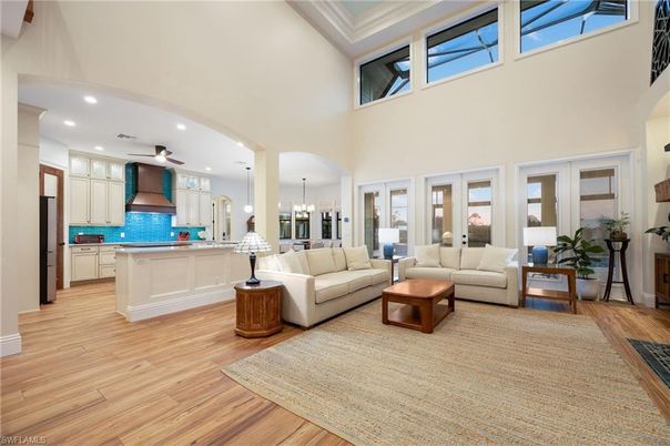Interior, Kitchen, Living room, Pendant Lights, Recessed Lighting, Wood Texture Flooring