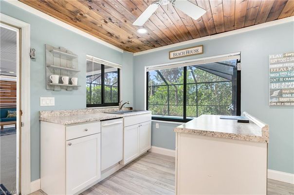 Interior, Kitchen, Recessed Lighting, Wooden Ceilings, Wood Texture Flooring