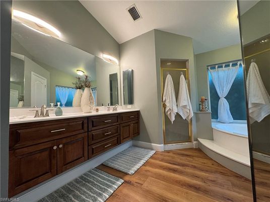 Bathroom, Dual Sink Vanities, Interior, Wood Texture Flooring