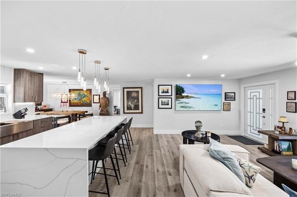 Interior, Kitchen, Pendant Lights, Recessed Lighting, Wood Texture Flooring