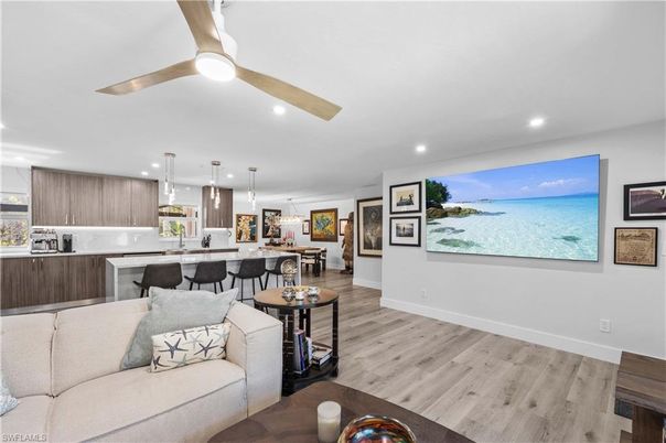 Dining room, Interior, Kitchen, Living room, Pendant Lights, Recessed Lighting, Wood Texture Flooring