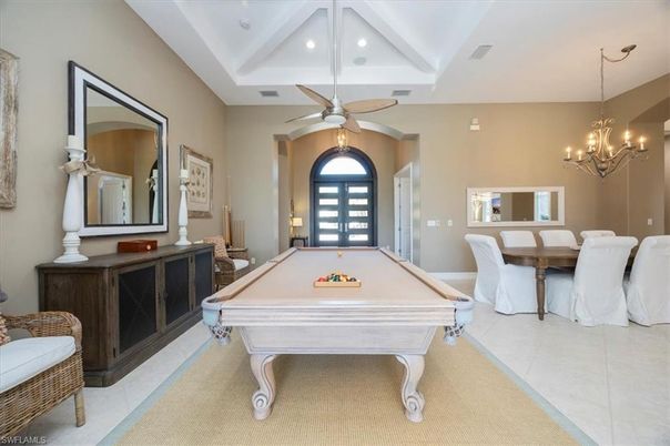 Billiard Table, Chandelier, Game Room, Interior, Recessed Lighting