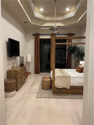 Bedroom, Interior, Recessed Lighting, Wood Texture Flooring