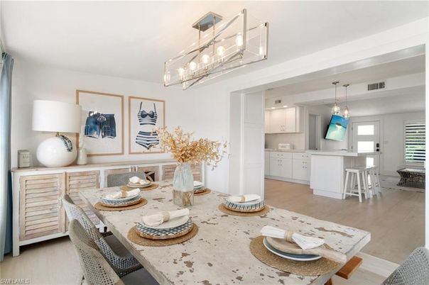 Dining room, Interior, Kitchen, Pendant Lights, Wood Texture Flooring