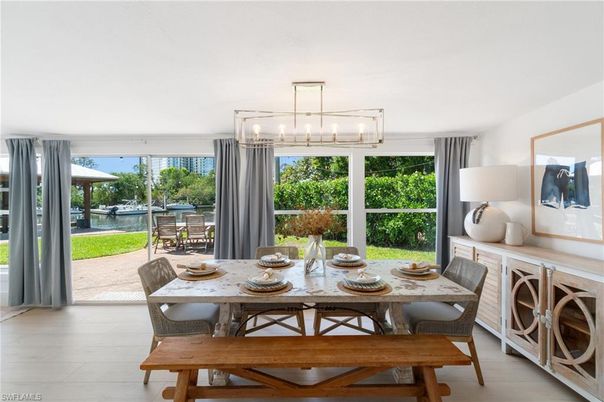 Dining room, Interior, Pendant Lights, Wood Texture Flooring