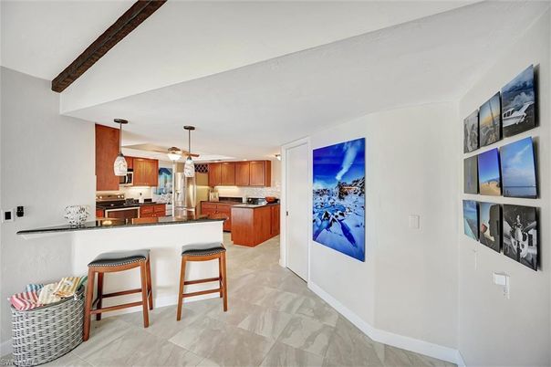 Interior, Kitchen, Pendant Lights, Stainless Steel Appliances, Wooden Beams