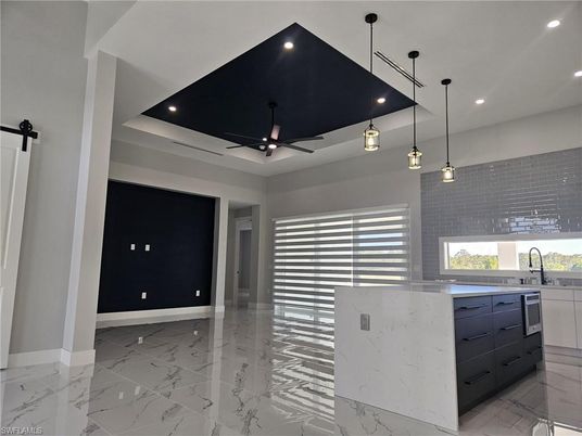 Interior, Kitchen, Marble, Pendant Lights, Recessed Lighting