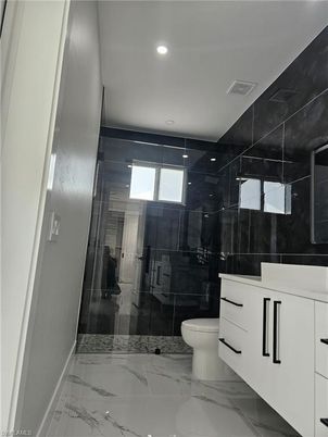 Bathroom, Glass Shower, Interior, Marble, Recessed Lighting
