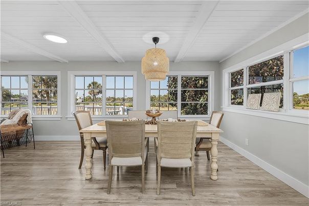 Dining room, Interior, Recessed Lighting, Wood Texture Flooring