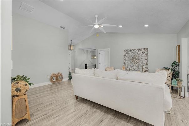 Bedroom, Interior, Living room, Recessed Lighting, Wood Texture Flooring