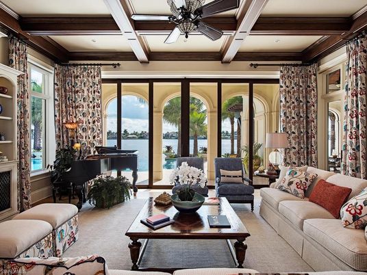 Interior, Living room, Piano, Recessed Lighting, Wooden Beams