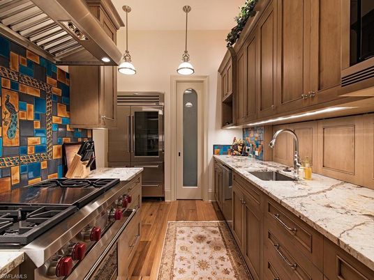 Interior, Kitchen, Pendant Lights, Stainless Steel Appliances, Wood Texture Flooring