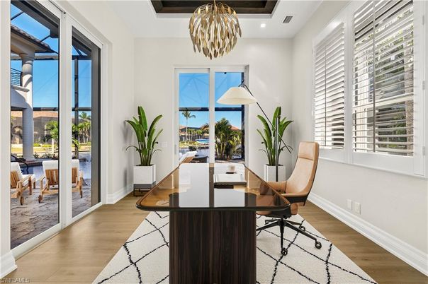 Home Office, Interior, Pendant Lights, Recessed Lighting, Wood Texture Flooring