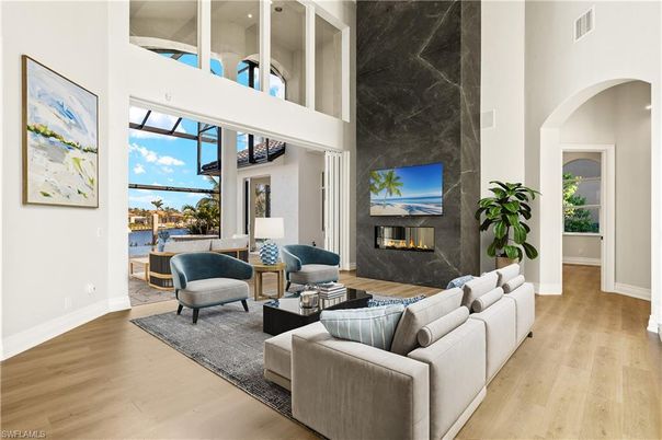 Fireplace, Interior, Living room, Marble Walls, Wood Texture Flooring