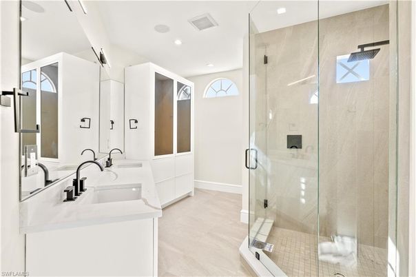 Bathroom, Dual Sink Vanities, Glass Shower, Interior, Recessed Lighting
