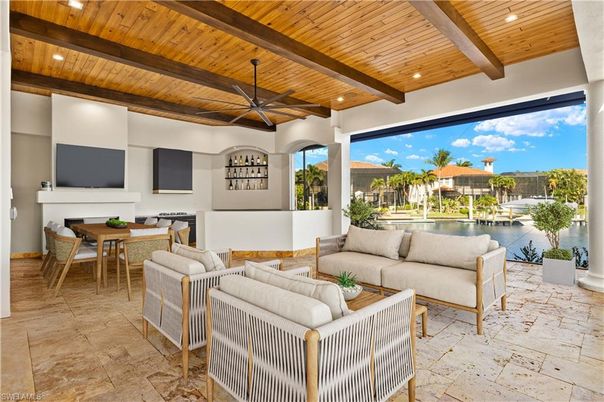 Dining room, Interior, Living room, Recessed Lighting, Water, Wooden Beams, Wooden Ceilings