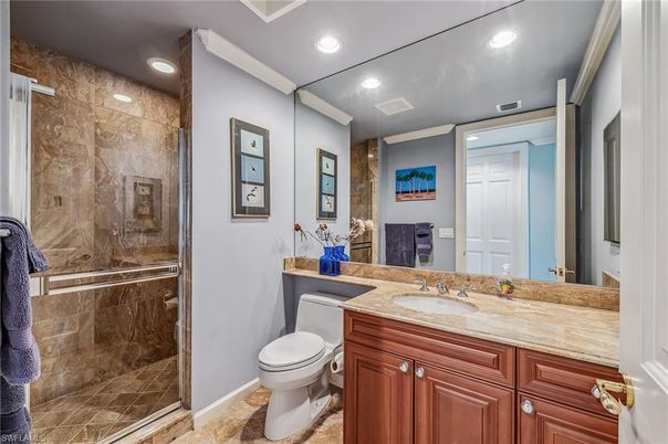 Bathroom, Glass Shower, Interior, Recessed Lighting