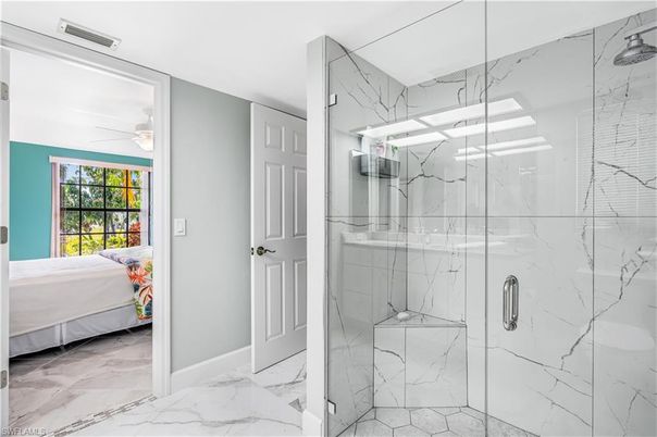 Bathroom, Bedroom, Glass Shower, Interior, Marble, Marble Walls