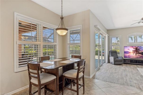 Dining room, Interior, Pendant Lights, Wood Texture Flooring