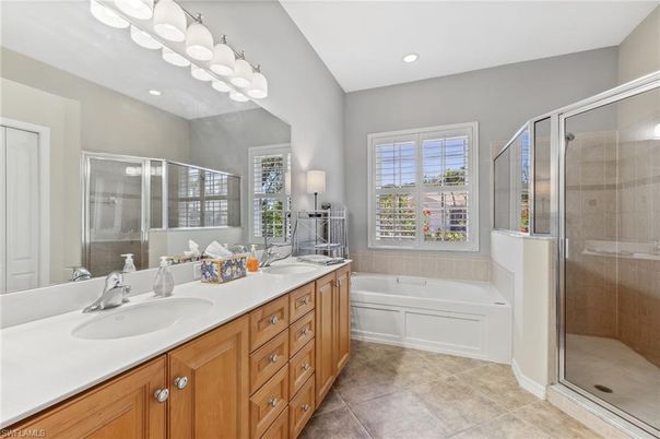 Bathroom, Dual Sink Vanities, Glass Shower, Interior, Recessed Lighting
