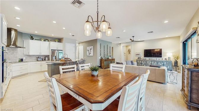 Dining room, Interior, Kitchen, Living room, Pendant Lights, Recessed Lighting, Stainless Steel Appliances