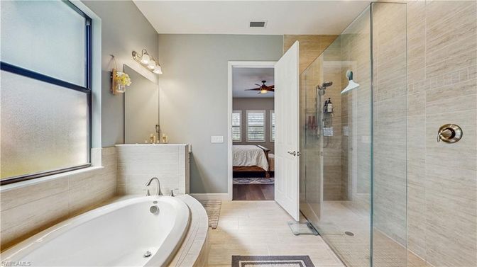 Bathroom, Bedroom, Glass Shower, Interior, Wood Texture Flooring