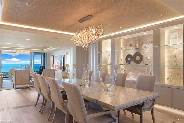 Chandelier, Dining room, Interior, Living room, Recessed Lighting, Water, Wood Texture Flooring