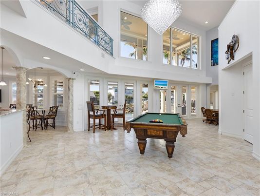 Billiard Table, Chandelier, Dining room, Game Room, Interior, Pendant Lights, Recessed Lighting