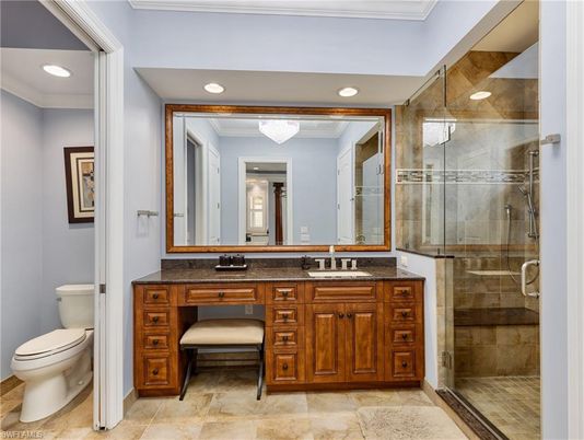 Bathroom, Dual Sink Vanities, Glass Shower, Interior, Recessed Lighting