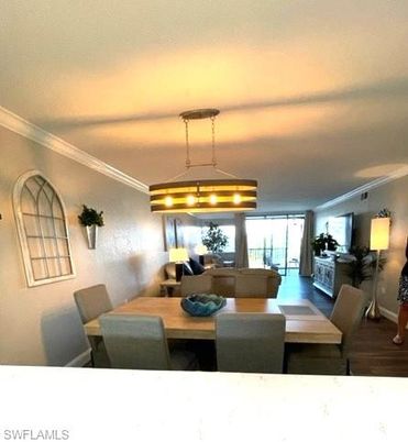 Dining room, Interior, Living room, Pendant Lights, Wood Texture Flooring