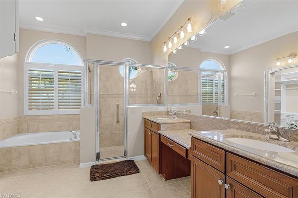 Bathroom, Dual Sink Vanities, Glass Shower, Interior, Recessed Lighting