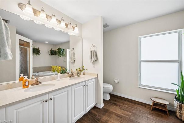 Bathroom, Dual Sink Vanities, Interior, Wood Texture Flooring