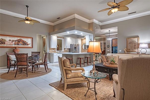 Dining room, Interior, Kitchen, Living room, Pendant Lights, Stainless Steel Appliances