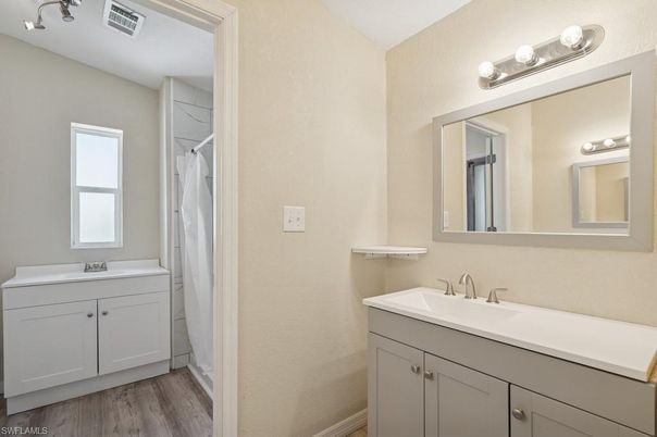 Bathroom, Dual Sink Vanities, Interior, Wood Texture Flooring