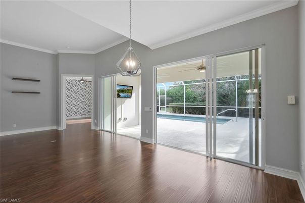 Empty room, Interior, Pendant Lights, Wood Texture Flooring