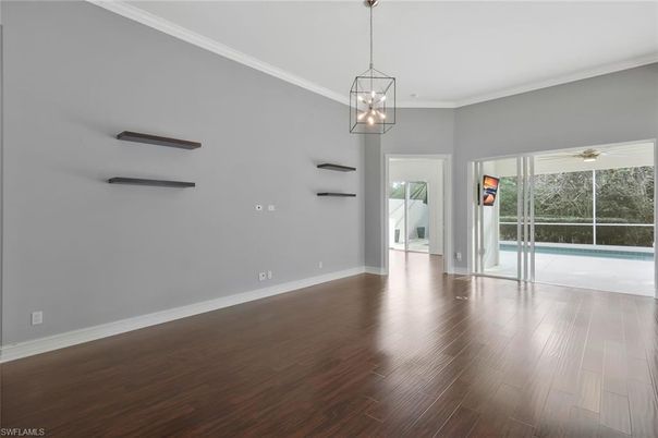 Empty room, Interior, Pendant Lights, Wood Texture Flooring