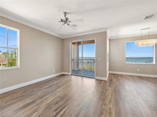 Chandelier, Empty room, Interior, Water, Wood Texture Flooring