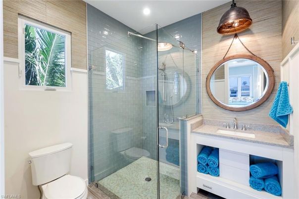Bathroom, Glass Shower, Interior, Recessed Lighting