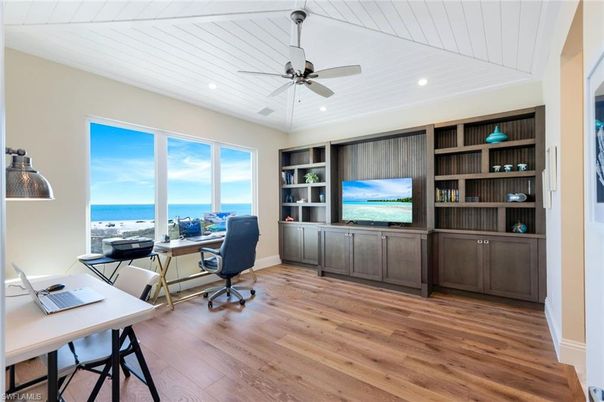 Home Office, Interior, Recessed Lighting, Water, Wood Texture Flooring