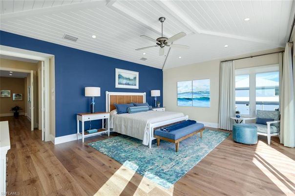 Bedroom, Interior, Recessed Lighting, Water, Wood Texture Flooring