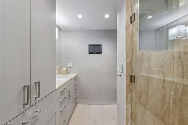 Bathroom, Glass Shower, Interior, Recessed Lighting