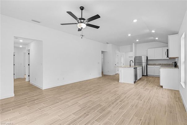 Interior, Kitchen, Recessed Lighting, Wood Texture Flooring