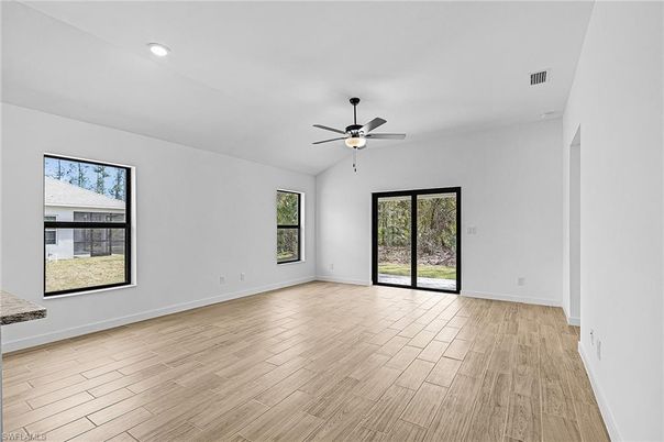 Empty room, Interior, Recessed Lighting, Wood Texture Flooring