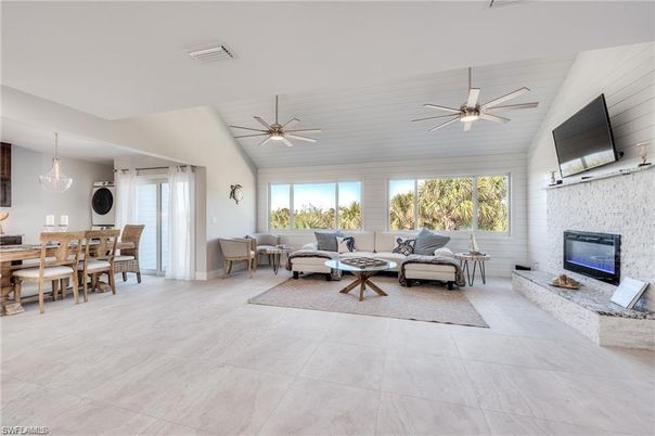 Dining room, Fireplace, Interior, Living room, Pendant Lights