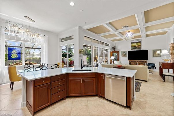Chandelier, Dining room, Interior, Kitchen, Living room, Recessed Lighting, Stainless Steel Appliances